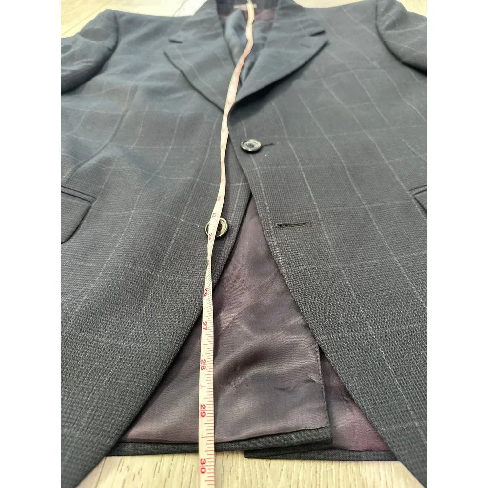 Evan Picone vintage men's wool suit Navy charcoal Windowpane size‎ 39 bottoms